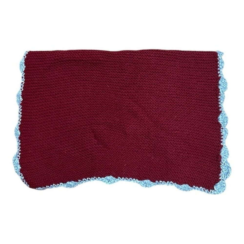 Crochet Scarf Womens OS Red With Gray Trim Handmade 21x54 Outdoor Shawl - Picture 2 of 6